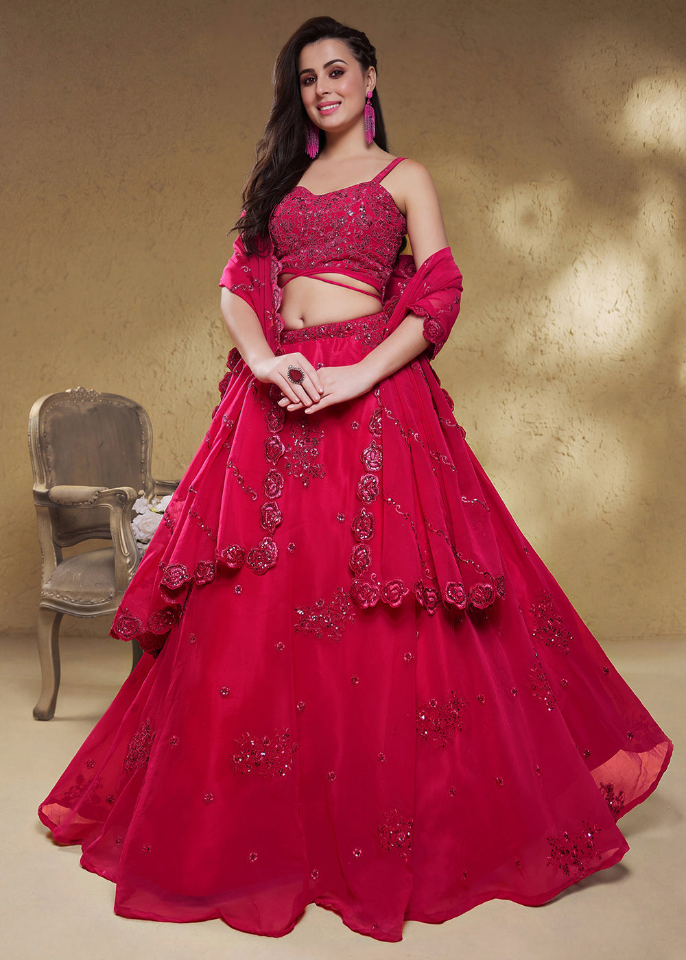 Buy Now Pink Sequins & Dori Embroidered Festive Lehenga Choli Online in US, UK, Canada, France, Italy, Germany, Sweden, Australia, UAE & Worldwide at Empress.