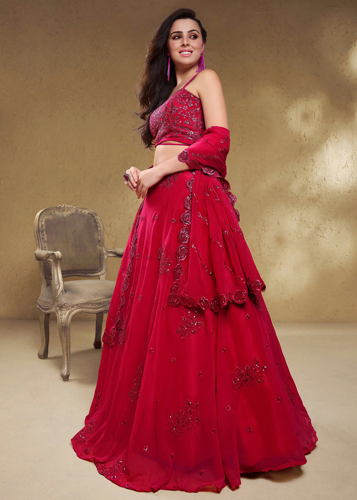 Buy Now Pink Sequins &amp; Dori Embroidered Festive Lehenga Choli Online in US, UK, Canada, France, Italy, Germany, Sweden, Australia, UAE &amp; Worldwide at Empress.