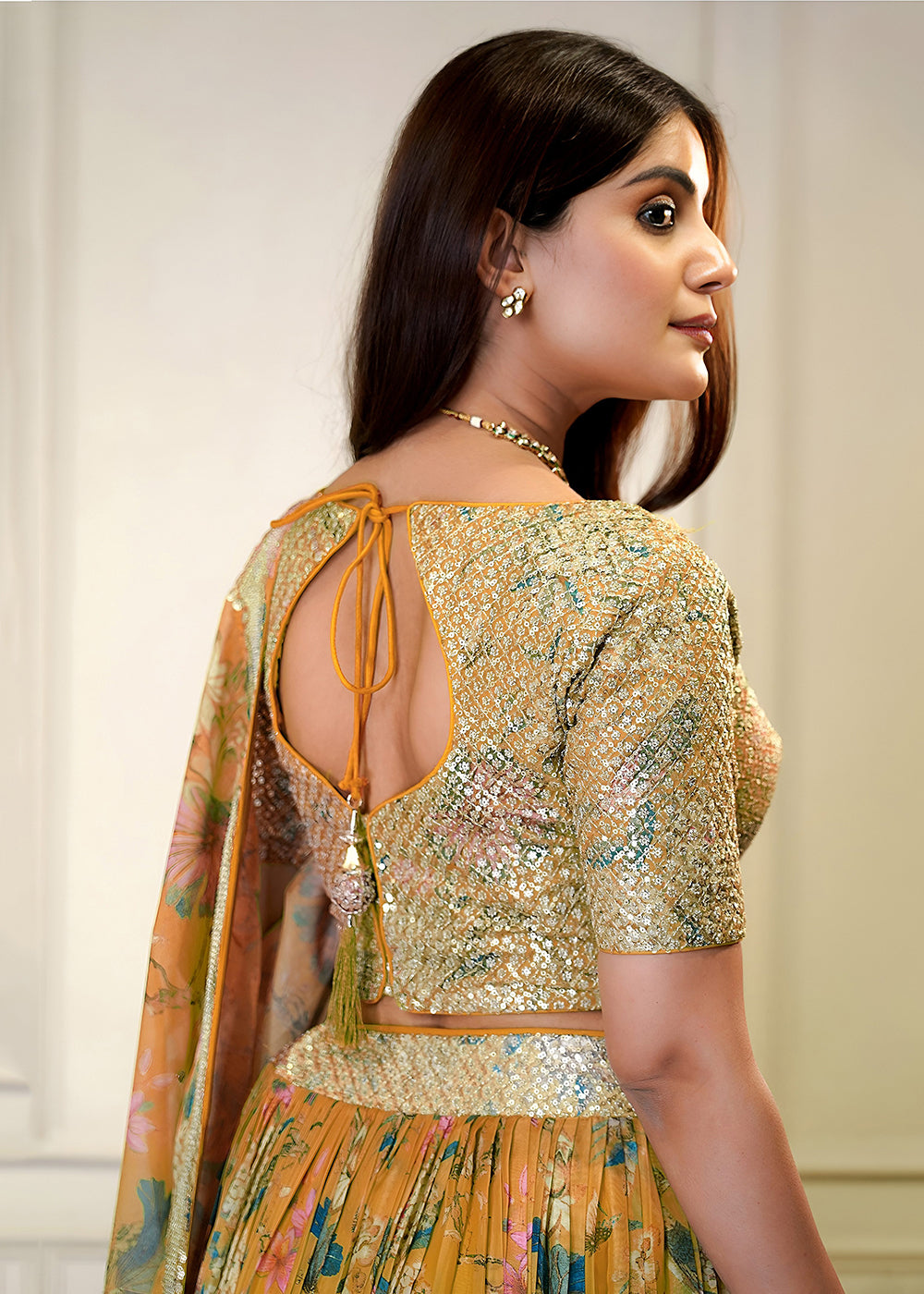 Buy Now Orange Digital Floral Printed Organza Lehenga Choli Online in US, UK, France, Canada, Italy, Sweden, Greece, UAE, Africa & Worldwide at Empress Clothing.