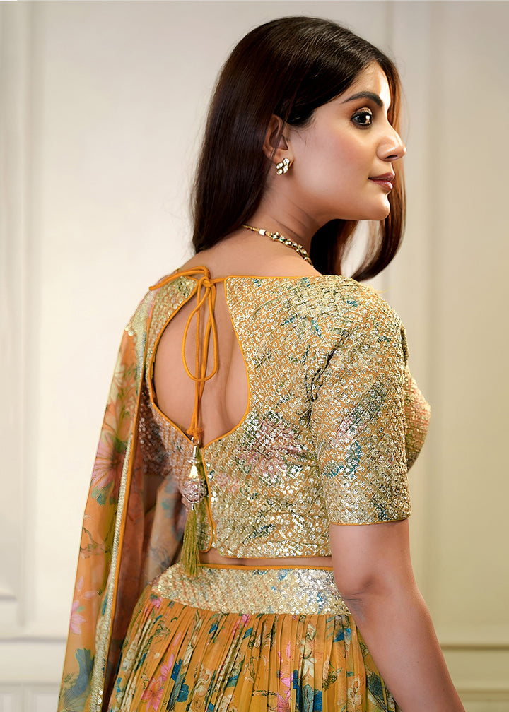 Buy Now Orange Digital Floral Printed Organza Lehenga Choli Online in US, UK, France, Canada, Italy, Sweden, Greece, UAE, Africa & Worldwide at Empress Clothing.