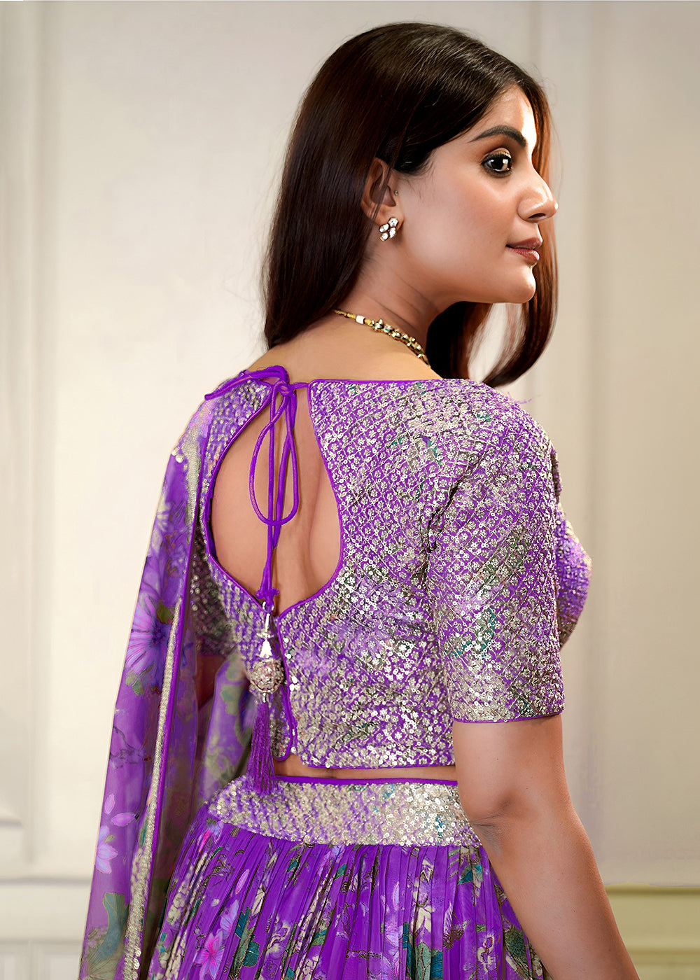 Buy Now Purple Digital Floral Printed Organza Lehenga Choli Online in US, UK, France, Canada, Italy, Sweden, Greece, UAE, Africa & Worldwide at Empress Clothing.