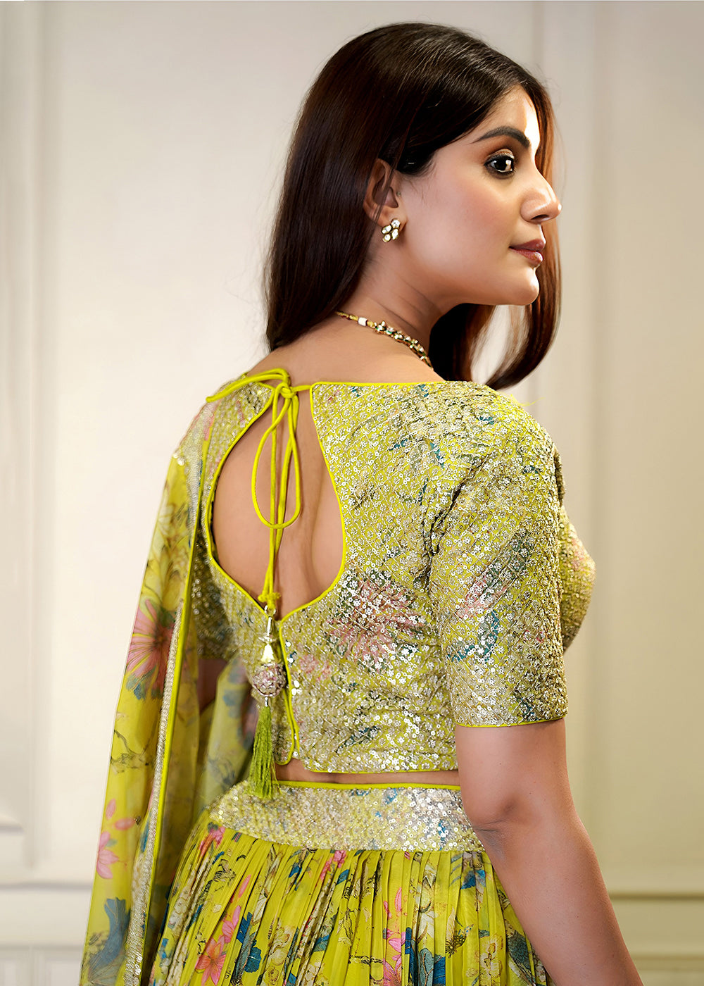 Buy Now Yellow Digital Floral Printed Organza Lehenga Choli Online in US, UK, France, Canada, Italy, Sweden, Greece, UAE, Africa & Worldwide at Empress Clothing