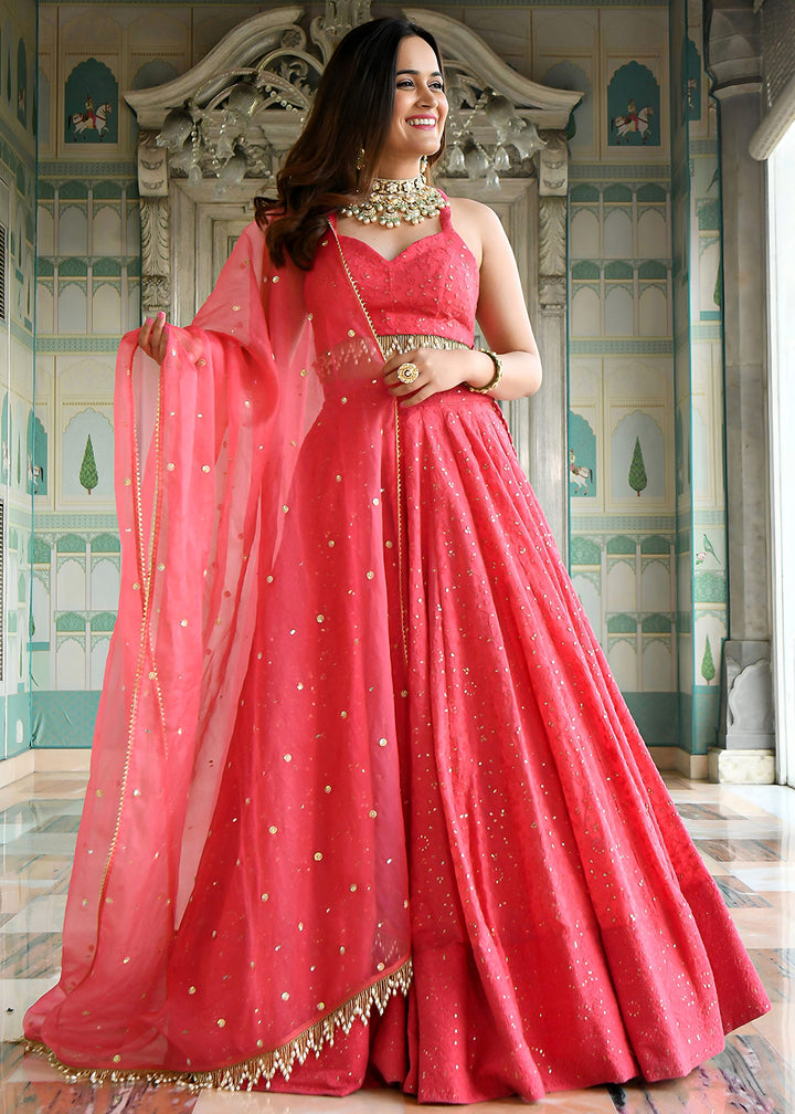 Buy Now Wedding Festive Wear Pink Designer Lehenga Choli Online in US, UK, Canada, France, Italy, Germany, Australia, Greece, UAE &amp; Worldwide at Empress.