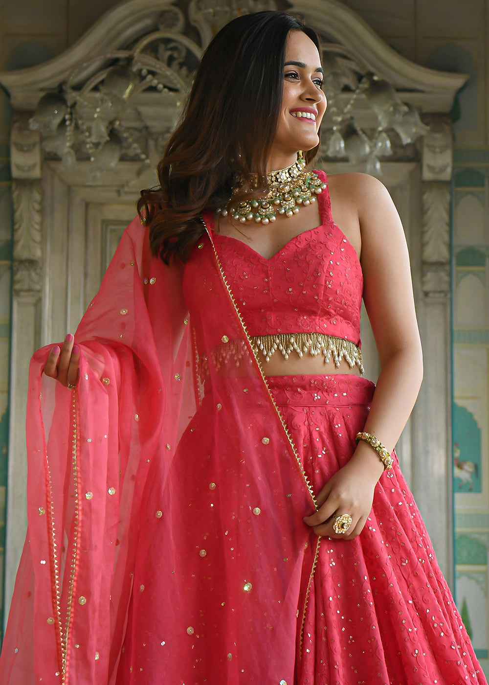 Buy Now Wedding Festive Wear Pink Designer Lehenga Choli Online in US, UK, Canada, France, Italy, Germany, Australia, Greece, UAE & Worldwide at Empress.