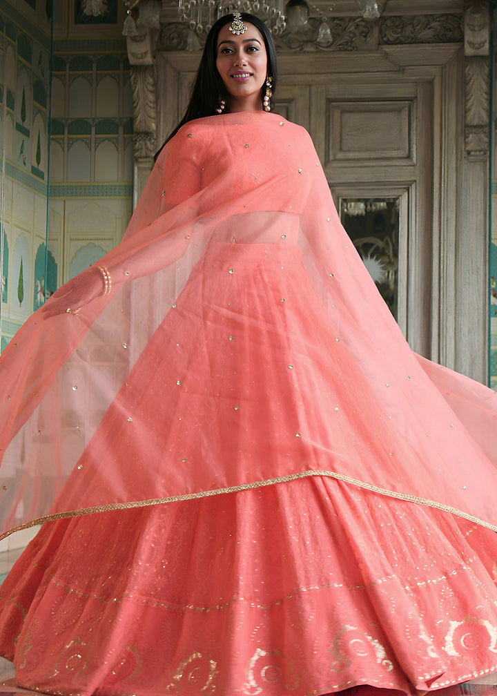 Buy Now Wedding Festive Wear Peach Designer Lehenga Choli Online in US, UK, Canada, France, Italy, Germany, Australia, Greece, UAE &amp; Worldwide at Empress.
