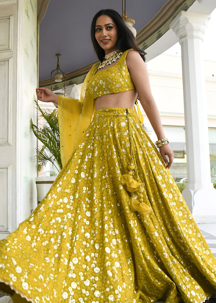 Buy Now Wedding Festive Wear  Olive Designer Lehenga Choli Online in US, UK, Canada, France, Italy, Germany, Australia, Greece, UAE &amp; Worldwide at Empress.