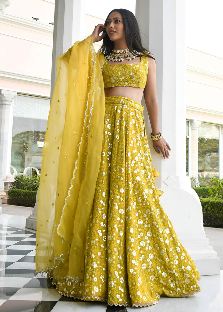 Buy Now Wedding Festive Wear  Olive Designer Lehenga Choli Online in US, UK, Canada, France, Italy, Germany, Australia, Greece, UAE &amp; Worldwide at Empress.