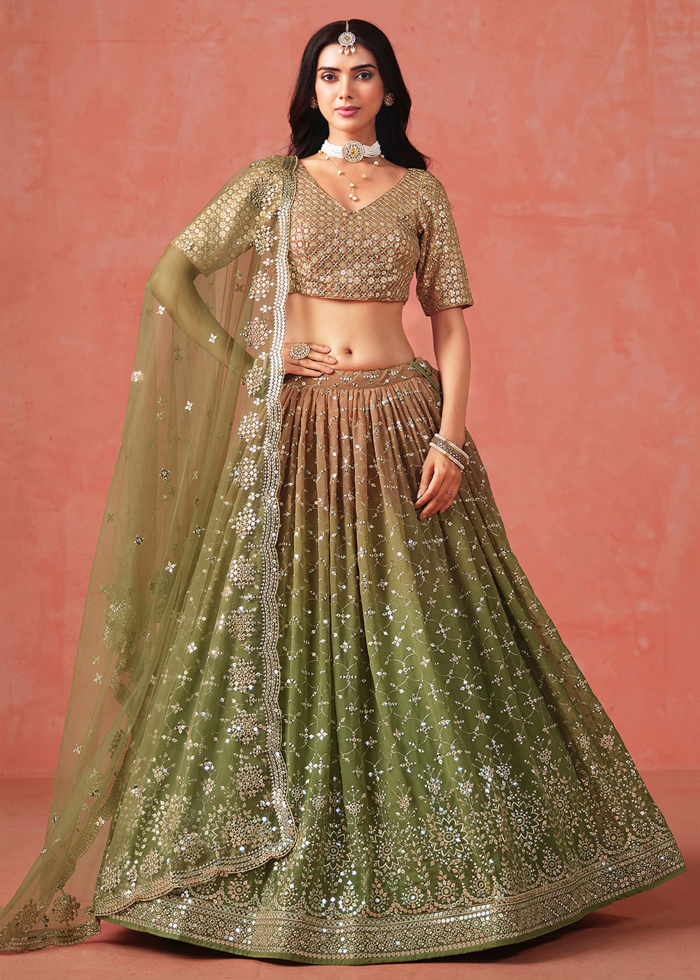 green indian party wear dresses Indian Party Wear Dress For Women - Green Embroidered Silk Kurta With Palazzos & Dupatta Salwar Kameez Set