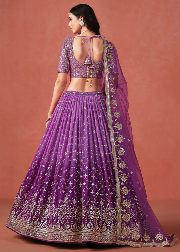 Buy Now Purple Sequin & Zari Embroidered Wedding Lehenga Choli Online in USA, UK, Canada, France, Italy, Germany, Australia, UAE & Worldwide at Empress Clothing