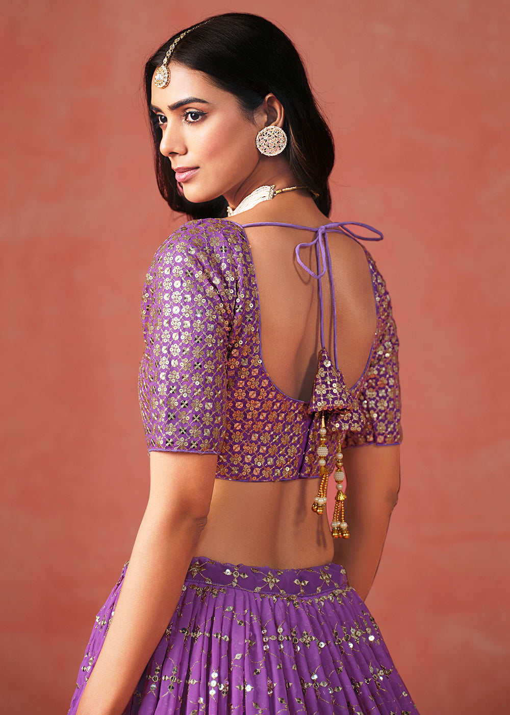Buy Now Purple Sequin & Zari Embroidered Wedding Lehenga Choli Online in USA, UK, Canada, France, Italy, Germany, Australia, UAE & Worldwide at Empress Clothing