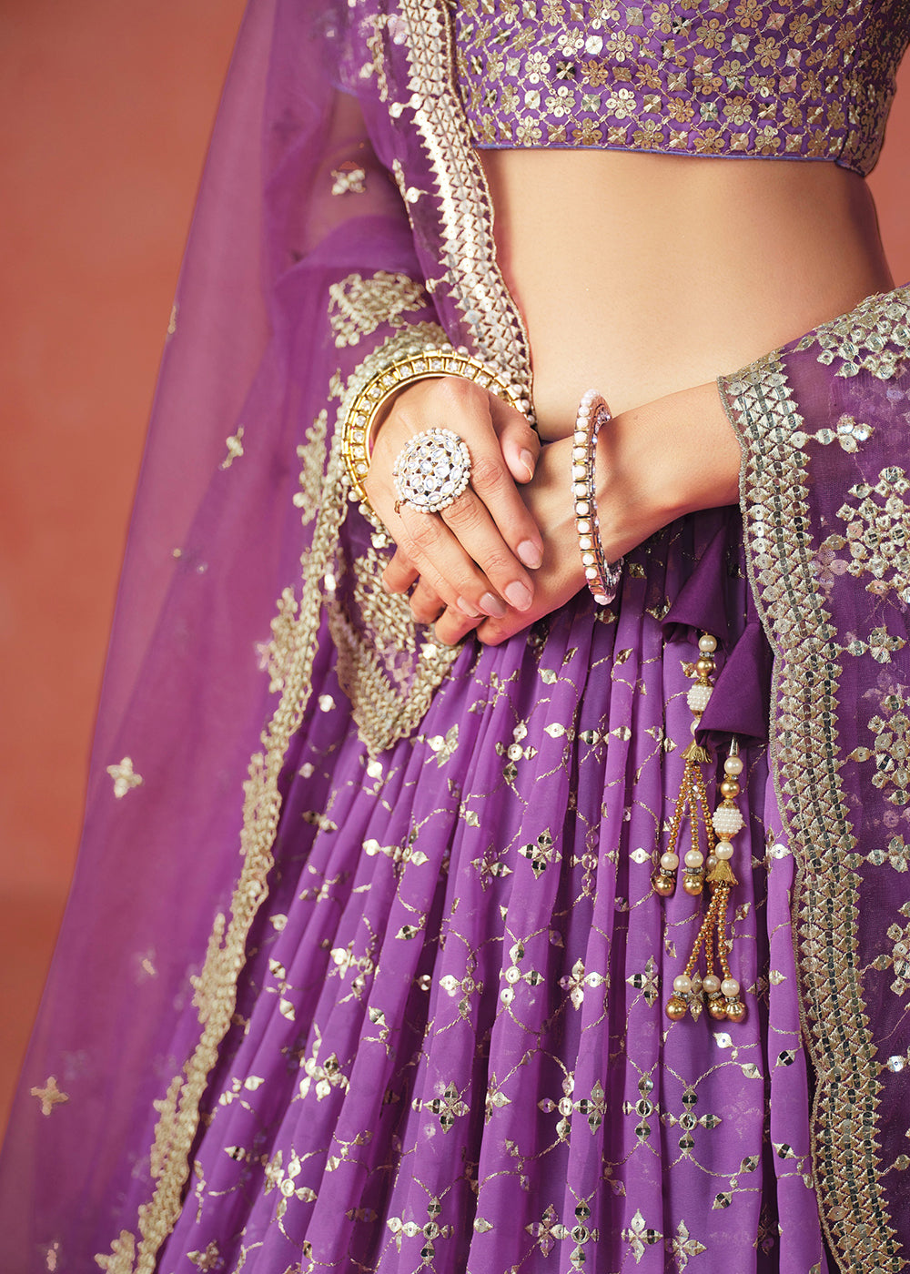 Buy Now Purple Sequin & Zari Embroidered Wedding Lehenga Choli Online in USA, UK, Canada, France, Italy, Germany, Australia, UAE & Worldwide at Empress Clothing