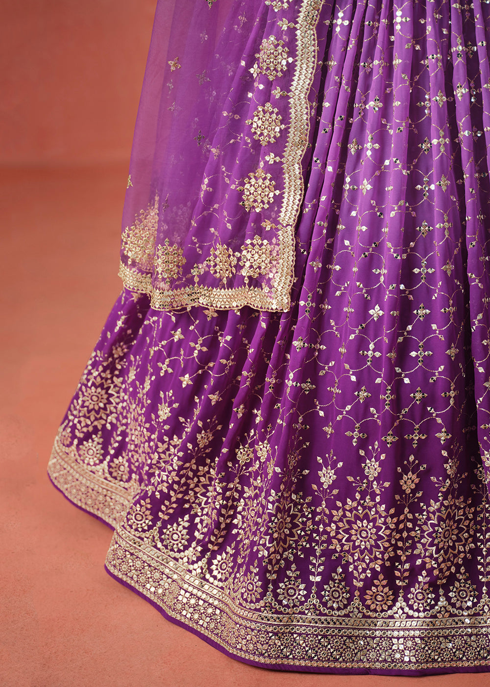 Buy Now Purple Sequin & Zari Embroidered Wedding Lehenga Choli Online in USA, UK, Canada, France, Italy, Germany, Australia, UAE & Worldwide at Empress Clothing