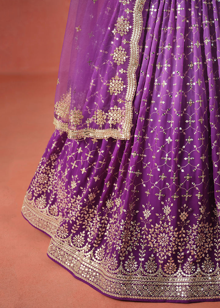 Buy Now Purple Sequin & Zari Embroidered Wedding Lehenga Choli Online in USA, UK, Canada, France, Italy, Germany, Australia, UAE & Worldwide at Empress Clothing