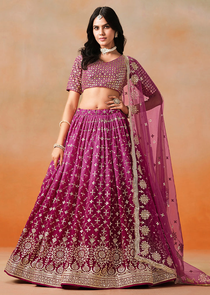 Buy Now Red Sequins & Zari Embroidered Wedding Lehenga Choli Online in USA, UK, Canada, France, Italy, Germany, Australia, UAE & Worldwide at Empress Clothing.