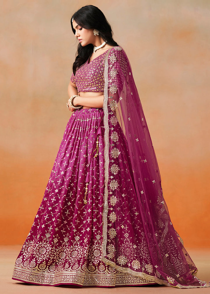 Buy Now Red Sequins & Zari Embroidered Wedding Lehenga Choli Online in USA, UK, Canada, France, Italy, Germany, Australia, UAE & Worldwide at Empress Clothing.