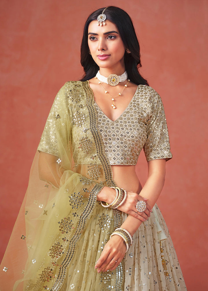 Buy Now Yellow Sequin & Zari Embroidered Wedding Lehenga Choli Online in USA, UK, Canada, France, Italy, Germany, Australia, UAE & Worldwide at Empress Clothing.
