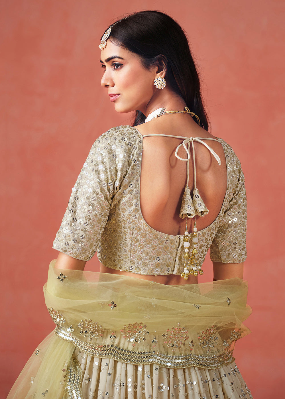 Buy Now Yellow Sequin & Zari Embroidered Wedding Lehenga Choli Online in USA, UK, Canada, France, Italy, Germany, Australia, UAE & Worldwide at Empress Clothing.