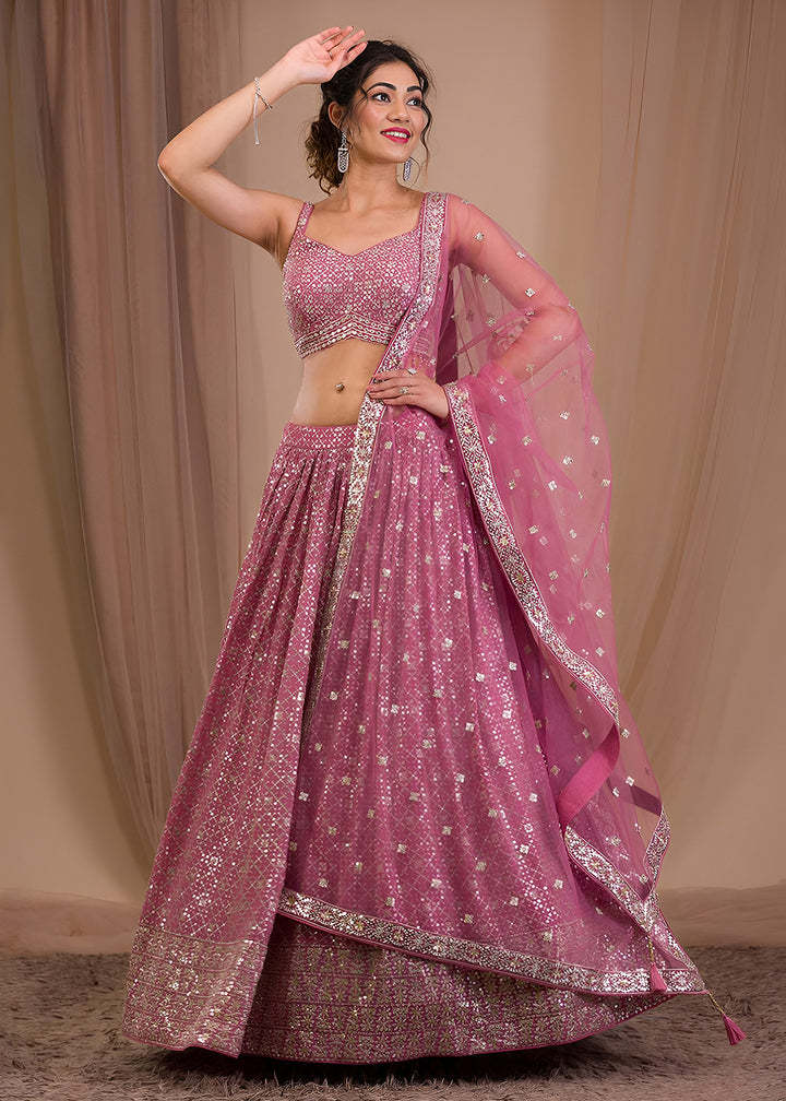 Buy Now Wedding Festive Wear Onion Pink Designer Lehenga Choli Online in US, UK, Canada, France, Italy, Germany, Australia, Greece, UAE &amp; Worldwide at Empress.