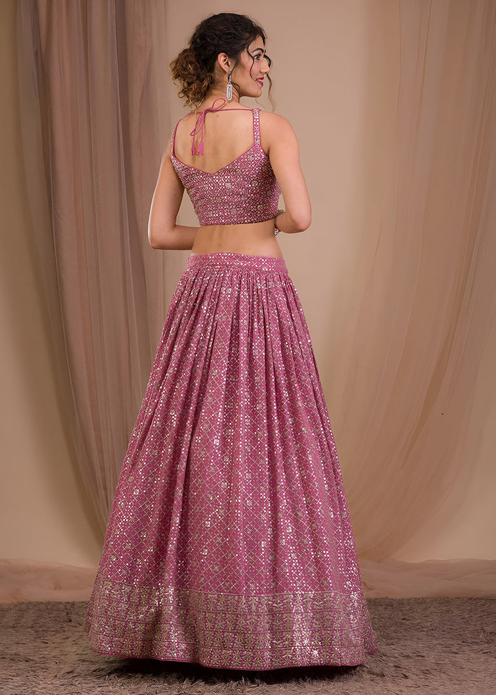Buy Now Wedding Festive Wear Onion Pink Designer Lehenga Choli Online in US, UK, Canada, France, Italy, Germany, Australia, Greece, UAE &amp; Worldwide at Empress.