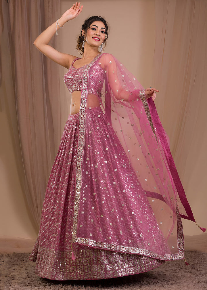 Buy Now Wedding Festive Wear Onion Pink Designer Lehenga Choli Online in US, UK, Canada, France, Italy, Germany, Australia, Greece, UAE &amp; Worldwide at Empress.