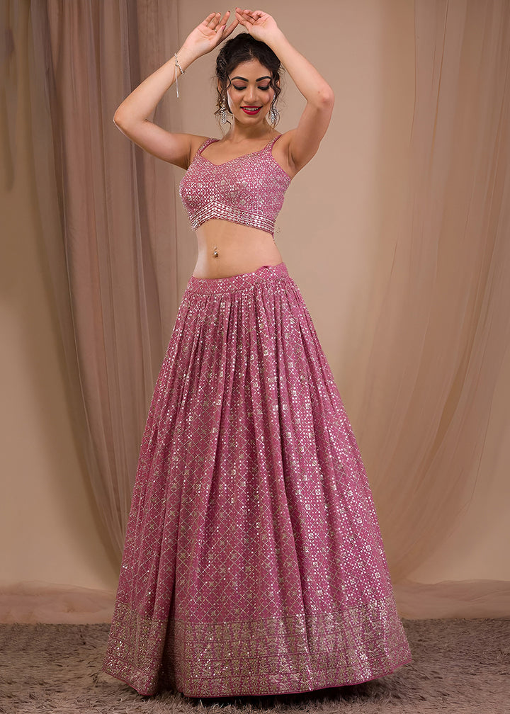 Buy Now Wedding Festive Wear Onion Pink Designer Lehenga Choli Online in US, UK, Canada, France, Italy, Germany, Australia, Greece, UAE &amp; Worldwide at Empress.