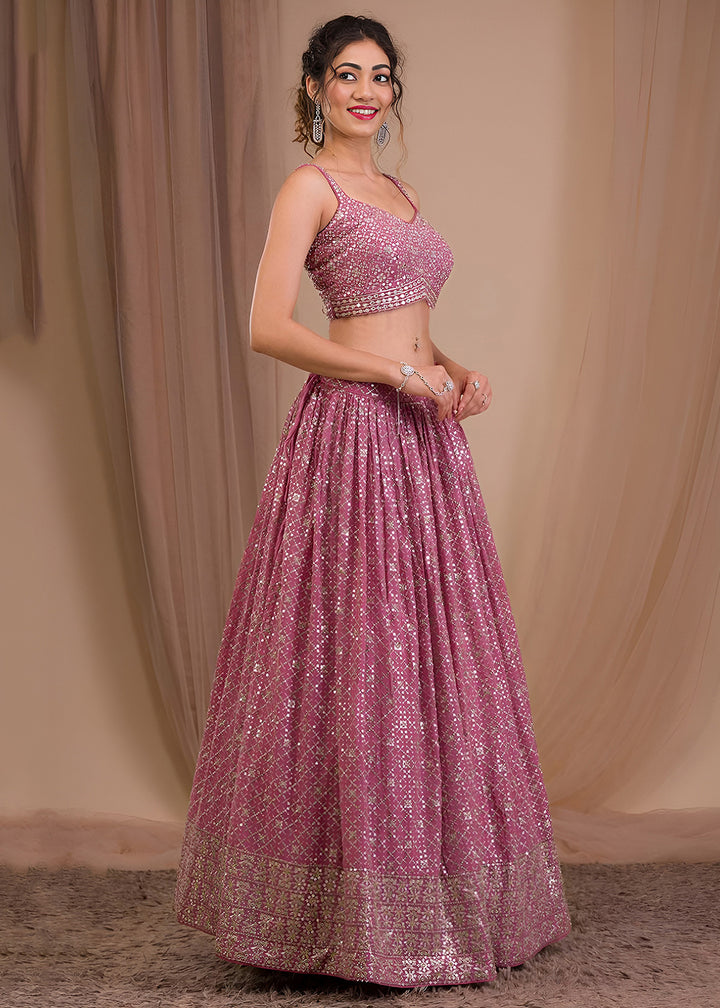 Buy Now Wedding Festive Wear Onion Pink Designer Lehenga Choli Online in US, UK, Canada, France, Italy, Germany, Australia, Greece, UAE &amp; Worldwide at Empress.