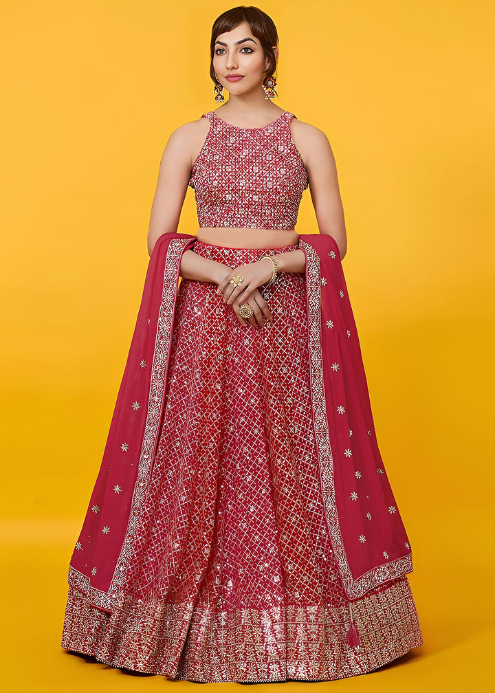 Buy Now Wedding Festive Wear Red Designer Lehenga Choli Online in US, UK, Canada, France, Italy, Germany, Australia, Greece, UAE &amp; Worldwide at Empress.