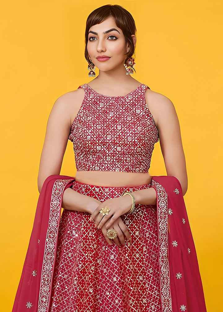 Buy Now Wedding Festive Wear Red Designer Lehenga Choli Online in US, UK, Canada, France, Italy, Germany, Australia, Greece, UAE &amp; Worldwide at Empress.