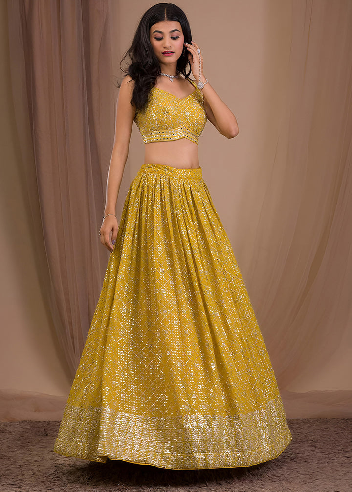 Buy Now Wedding Festive Wear Yellow Designer Lehenga Choli Online in US, UK, Canada, France, Italy, Germany, Australia, Greece, UAE &amp; Worldwide at Empress.