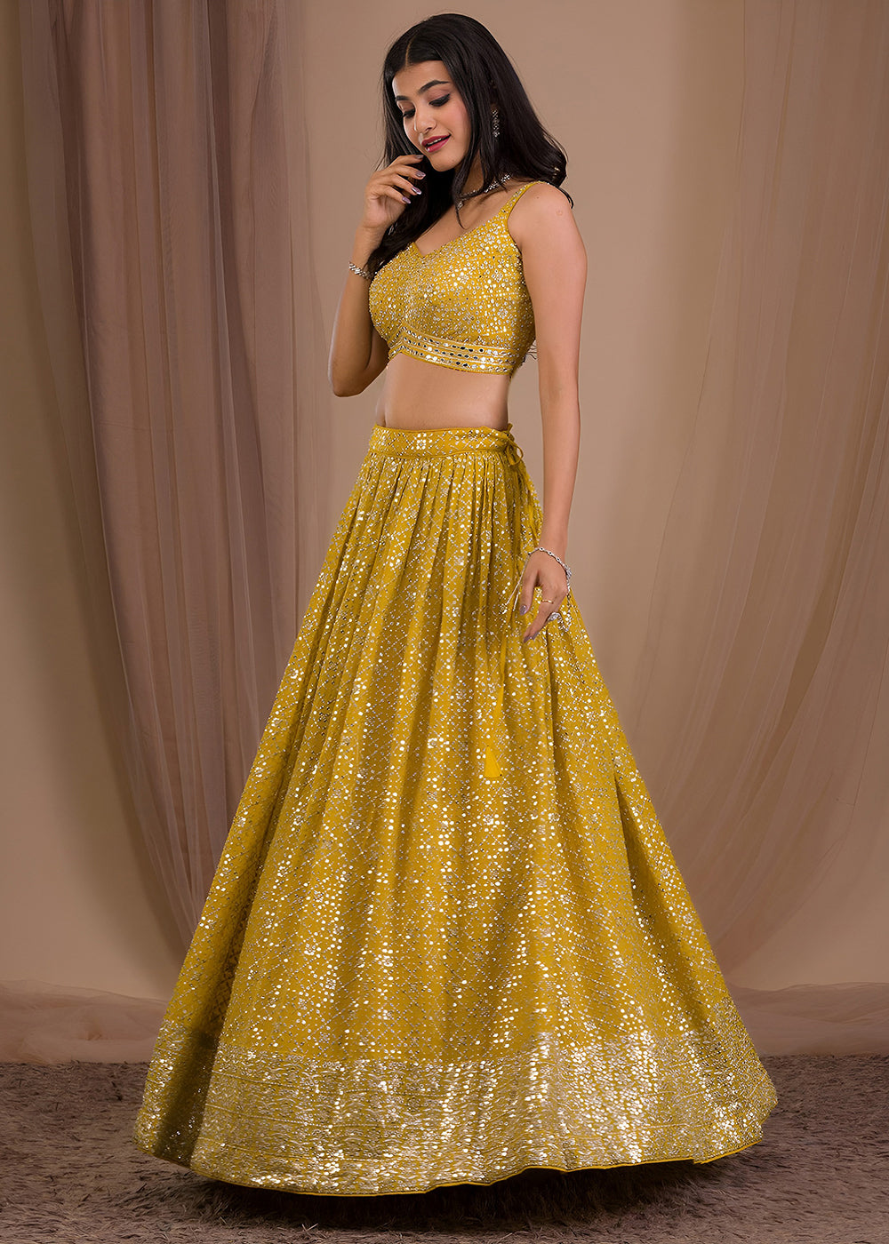 Buy Now Wedding Festive Wear Yellow Designer Lehenga Choli Online in US, UK, Canada, France, Italy, Germany, Australia, Greece, UAE &amp; Worldwide at Empress.