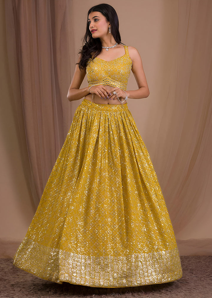 Buy Now Wedding Festive Wear Yellow Designer Lehenga Choli Online in US, UK, Canada, France, Italy, Germany, Australia, Greece, UAE &amp; Worldwide at Empress.