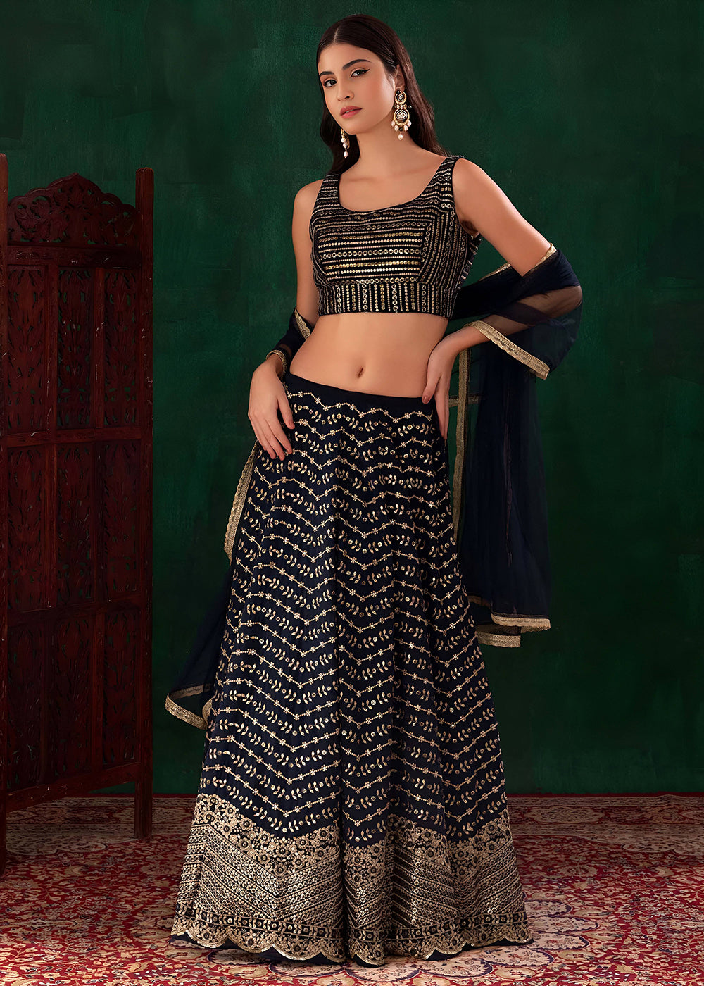 Buy Now Wedding Festive Wear Blue Designer Lehenga Choli Online in US, UK, Canada, France, Italy, Germany, Australia, Greece, UAE & Worldwide at Empress.