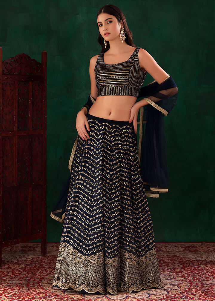 Buy Now Wedding Festive Wear Blue Designer Lehenga Choli Online in US, UK, Canada, France, Italy, Germany, Australia, Greece, UAE &amp; Worldwide at Empress.