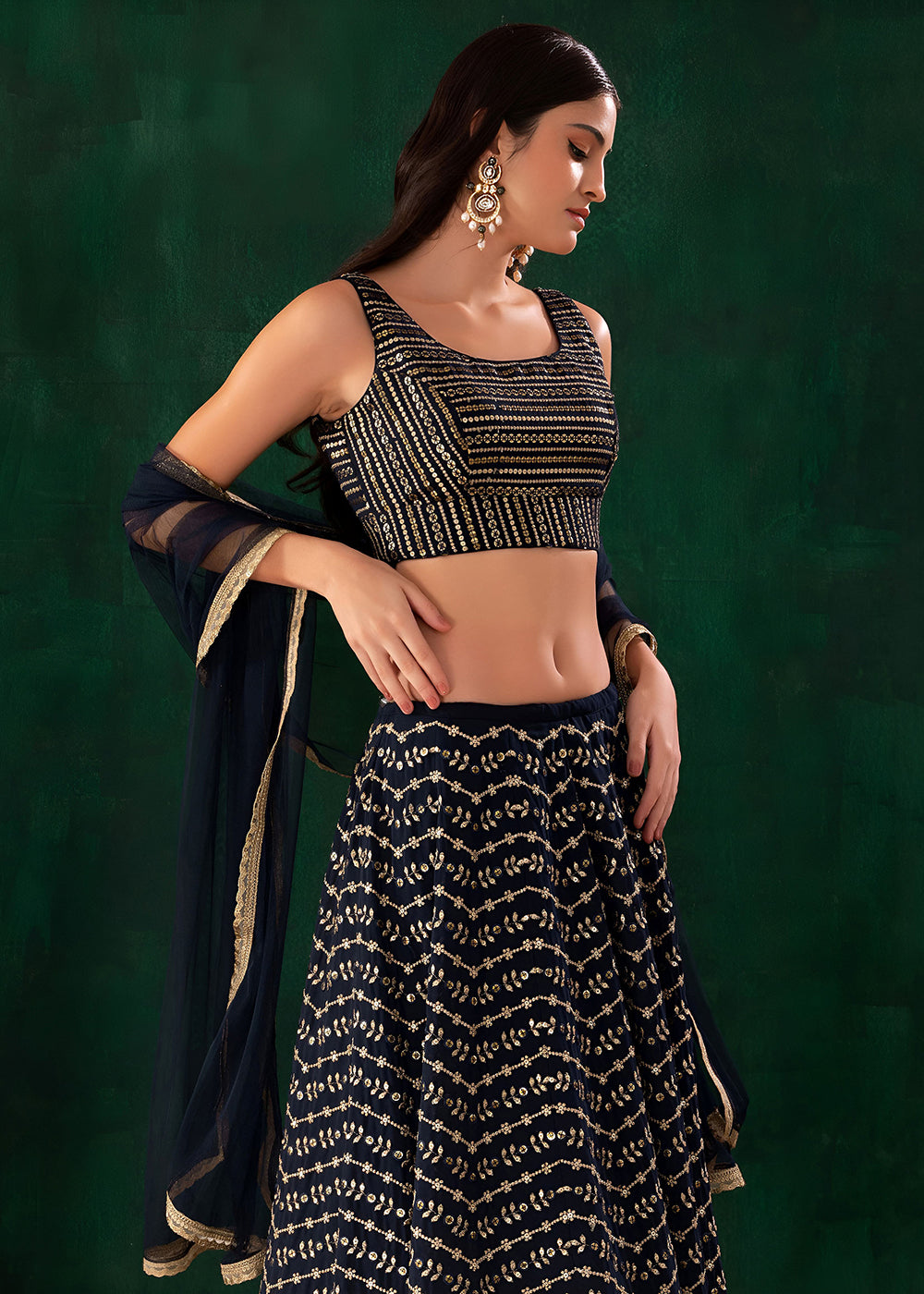 Buy Now Wedding Festive Wear Blue Designer Lehenga Choli Online in US, UK, Canada, France, Italy, Germany, Australia, Greece, UAE &amp; Worldwide at Empress.