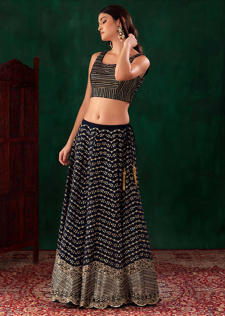 Buy Now Wedding Festive Wear Blue Designer Lehenga Choli Online in US, UK, Canada, France, Italy, Germany, Australia, Greece, UAE &amp; Worldwide at Empress.