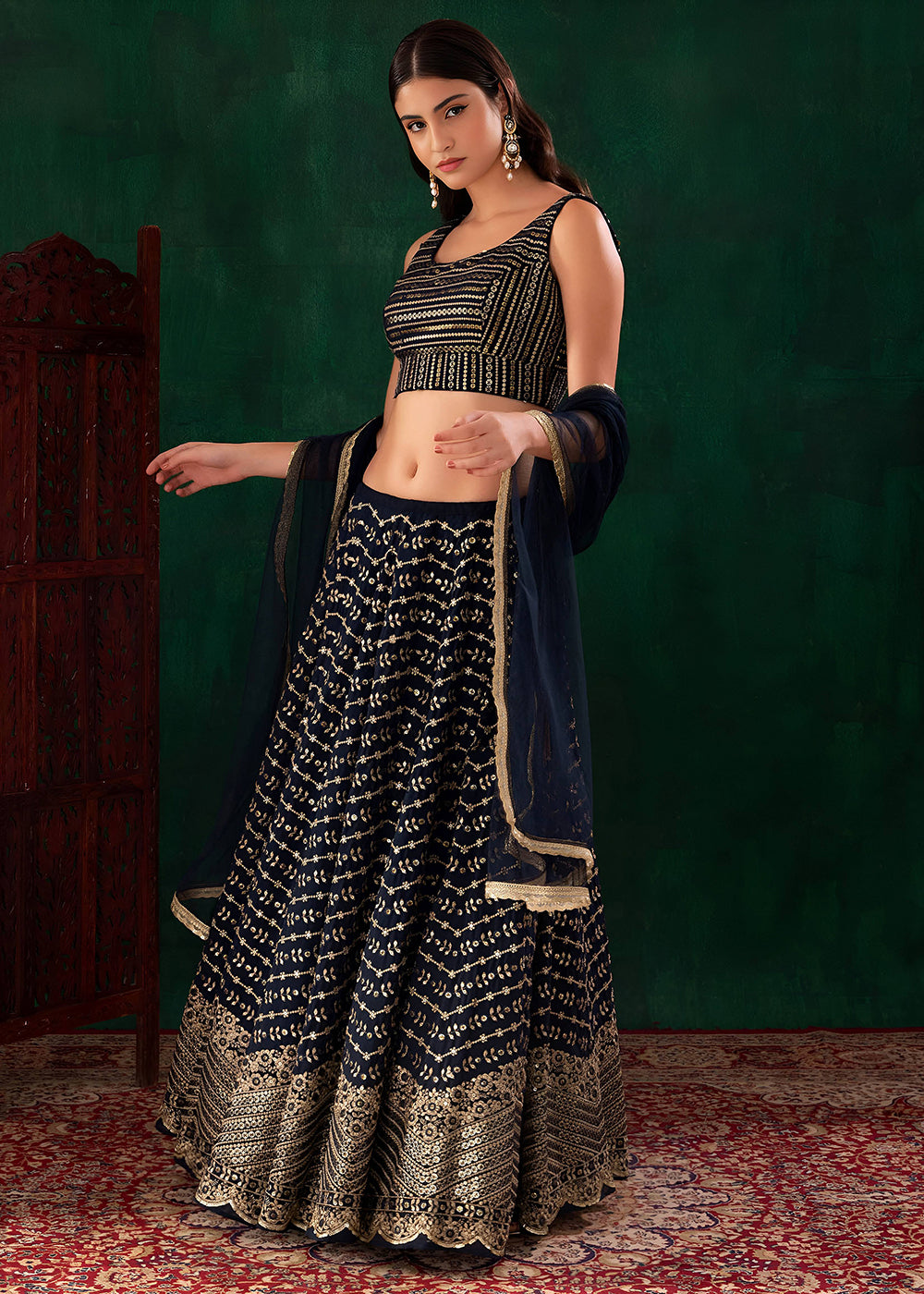 Buy Now Wedding Festive Wear Blue Designer Lehenga Choli Online in US, UK, Canada, France, Italy, Germany, Australia, Greece, UAE &amp; Worldwide at Empress.