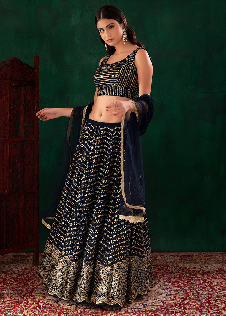 Buy Now Wedding Festive Wear Blue Designer Lehenga Choli Online in US, UK, Canada, France, Italy, Germany, Australia, Greece, UAE &amp; Worldwide at Empress.