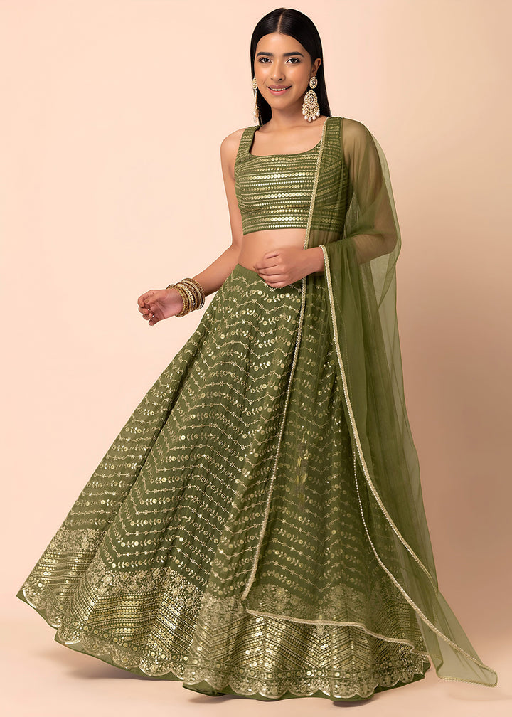 Buy Now Wedding Festive Wear Green Designer Lehenga Choli Online in US, UK, Canada, France, Italy, Germany, Australia, Greece, UAE &amp; Worldwide at Empress.