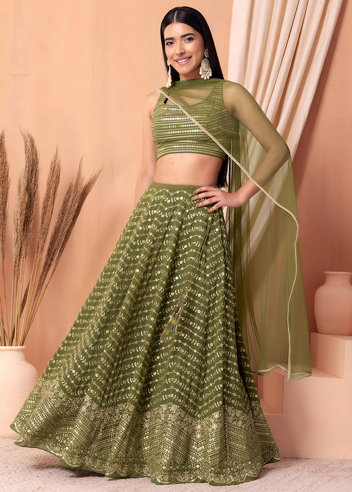 Buy Now Wedding Festive Wear Green Designer Lehenga Choli Online in US, UK, Canada, France, Italy, Germany, Australia, Greece, UAE &amp; Worldwide at Empress.