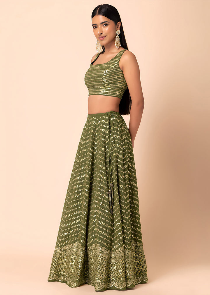 Buy Now Wedding Festive Wear Green Designer Lehenga Choli Online in US, UK, Canada, France, Italy, Germany, Australia, Greece, UAE &amp; Worldwide at Empress.