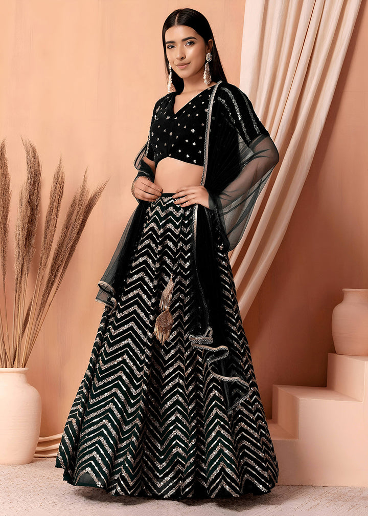 Buy Now Georgette Black Zari & Sequins Wedding Festive Lehenga Choli Online in US, UK, Canada, France, Italy, Germany, Australia, Greece & Worldwide at Empress.