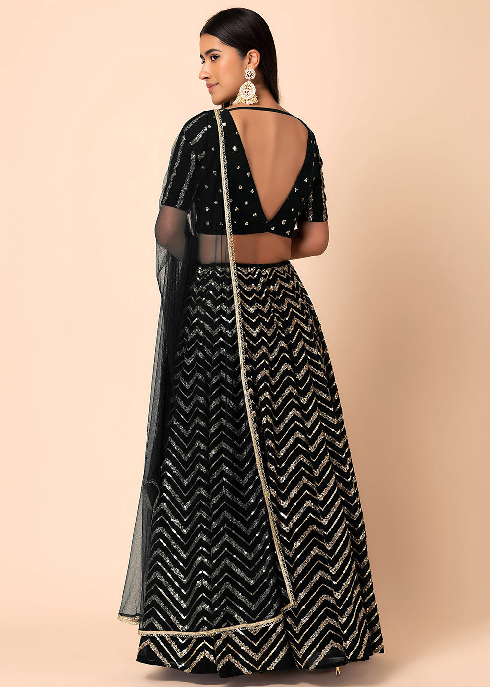 Buy Now Georgette Black Zari & Sequins Wedding Festive Lehenga Choli Online in US, UK, Canada, France, Italy, Germany, Australia, Greece & Worldwide at Empress.