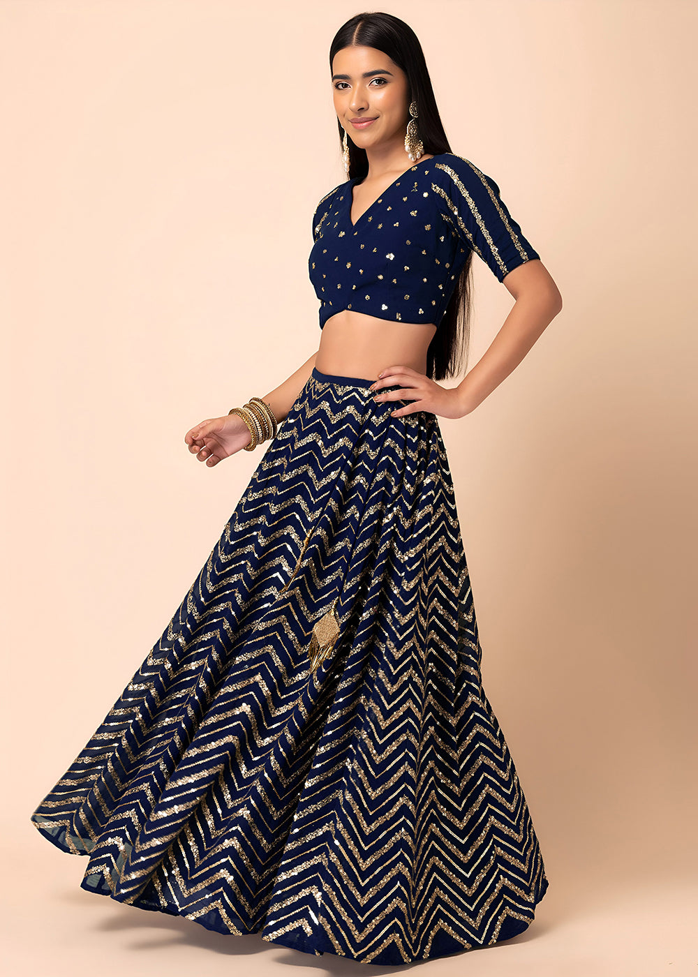 Buy Now Georgette Blue Zari & Sequins Wedding Festive Lehenga Choli Online in US, UK, Canada, France, Italy, Germany, Australia, Greece & Worldwide at Empress.