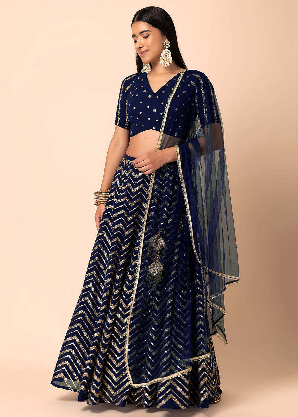 Buy Now Georgette Blue Zari & Sequins Wedding Festive Lehenga Choli Online in US, UK, Canada, France, Italy, Germany, Australia, Greece & Worldwide at Empress.