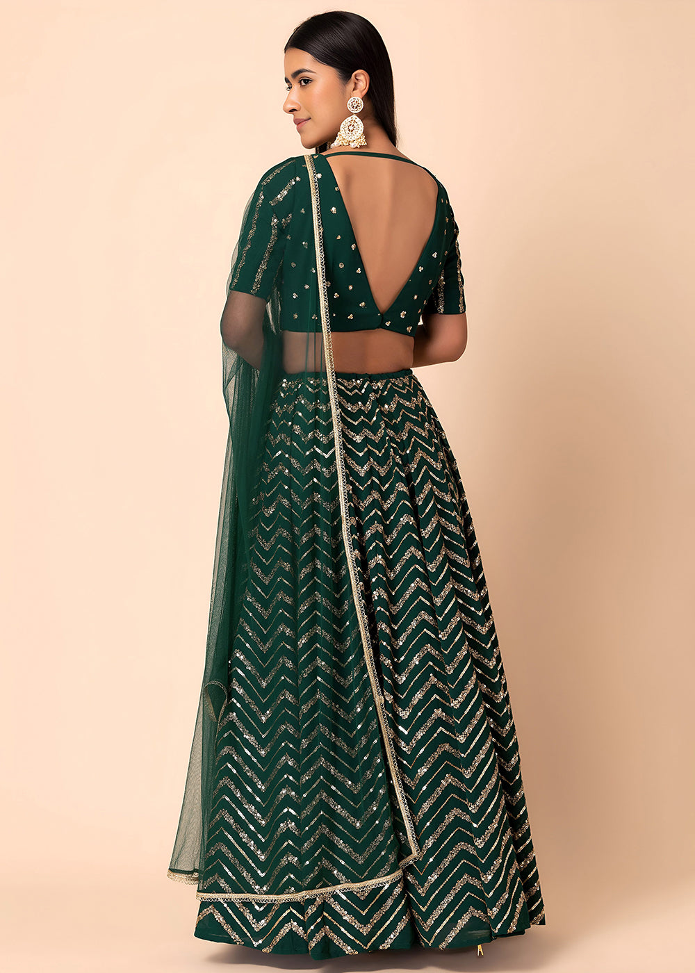Buy Now Georgette Green Zari & Sequins Wedding Festive Lehenga Choli Online in US, UK, Canada, France, Italy, Germany, Australia, Greece & Worldwide at Empress.