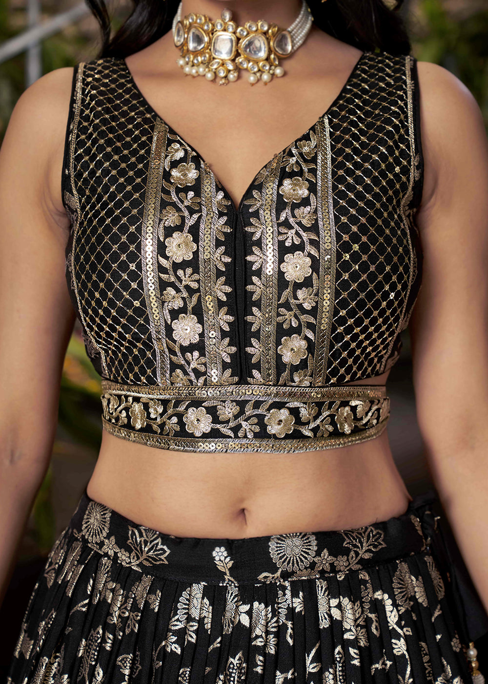 Buy Now Black Dola Silk Jacquard Festive Party Lehenga Choli Online in USA, UK, Canada, France, Italy, Germany, Australia, UAE & Worldwide at Empress Clothing.