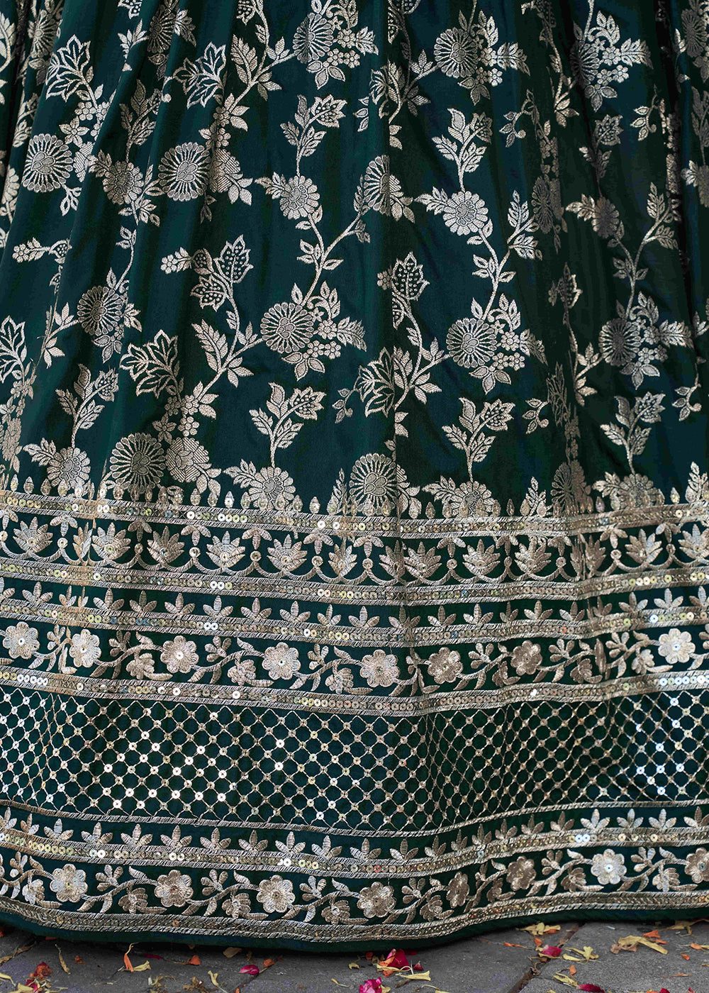 Buy Now Green Dola Silk Jacquard Festive Party Lehenga Choli Online in USA, UK, Canada, France, Italy, Germany, Australia, UAE & Worldwide at Empress Clothing.