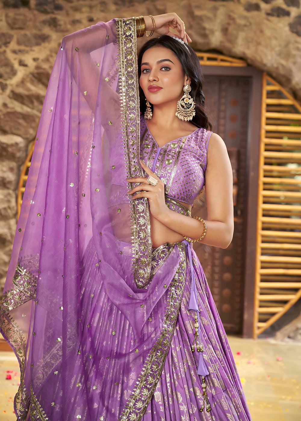 Buy Now Lavender Dola Silk Jacquard Festive Party Lehenga Choli Online in USA, UK, Canada, France, Italy, Germany, Australia & Worldwide at Empress Clothing.