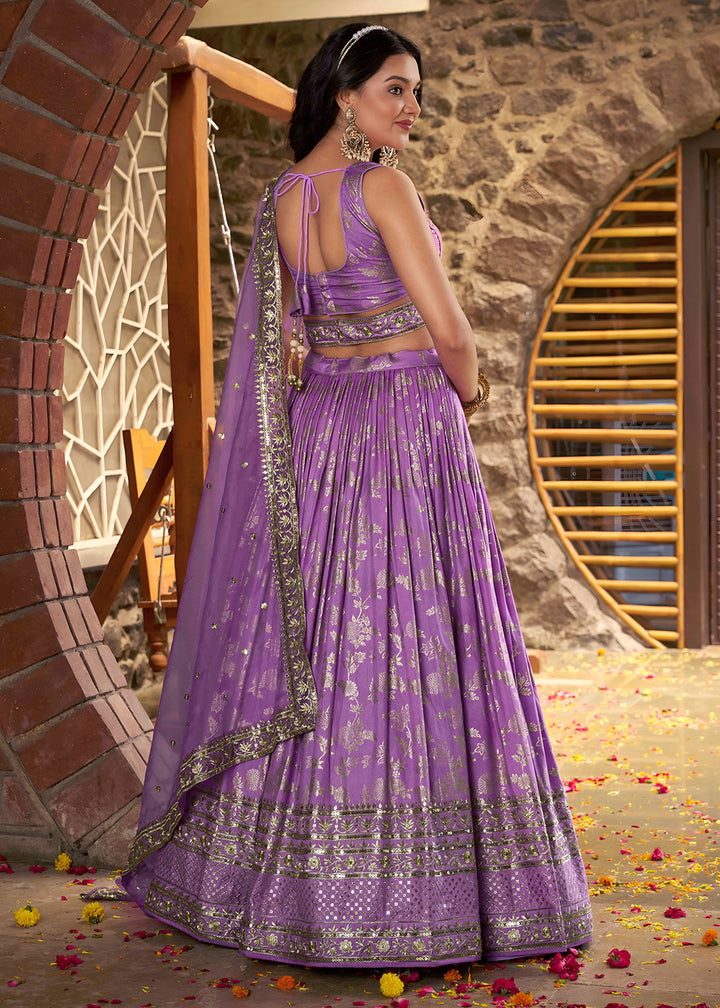 Buy Now Lavender Dola Silk Jacquard Festive Party Lehenga Choli Online in USA, UK, Canada, France, Italy, Germany, Australia & Worldwide at Empress Clothing.