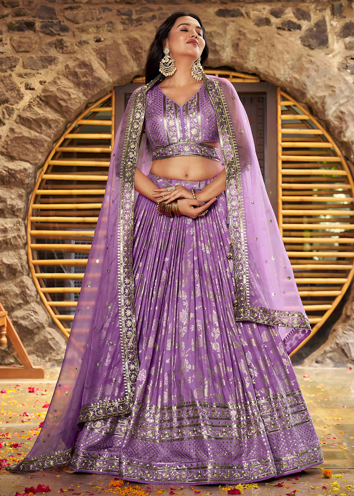 Buy Now Lavender Dola Silk Jacquard Festive Party Lehenga Choli Online in USA, UK, Canada, France, Italy, Germany, Australia & Worldwide at Empress Clothing.